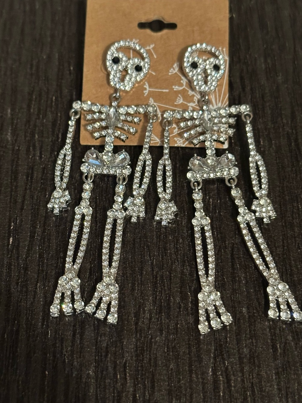 Rhinestone Skeleton Drop Earrings - Silver Crystal